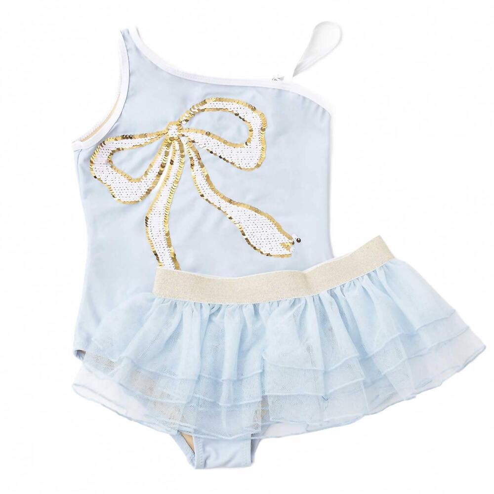 NEW SHADE CRITTERS girls' sequin bow swimsuit & skirt set in light blue